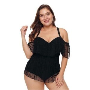 Off Shoulder Mesh Sheer One Piece Swimsuit